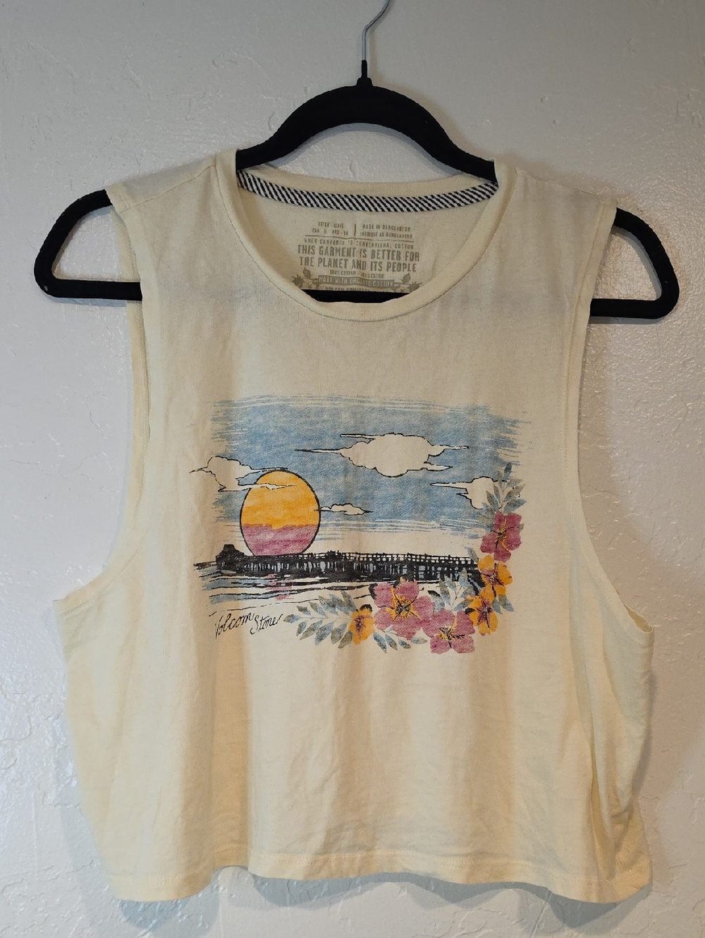 Volcom Cream Cropped Tank with Sunset & Floral Graphic